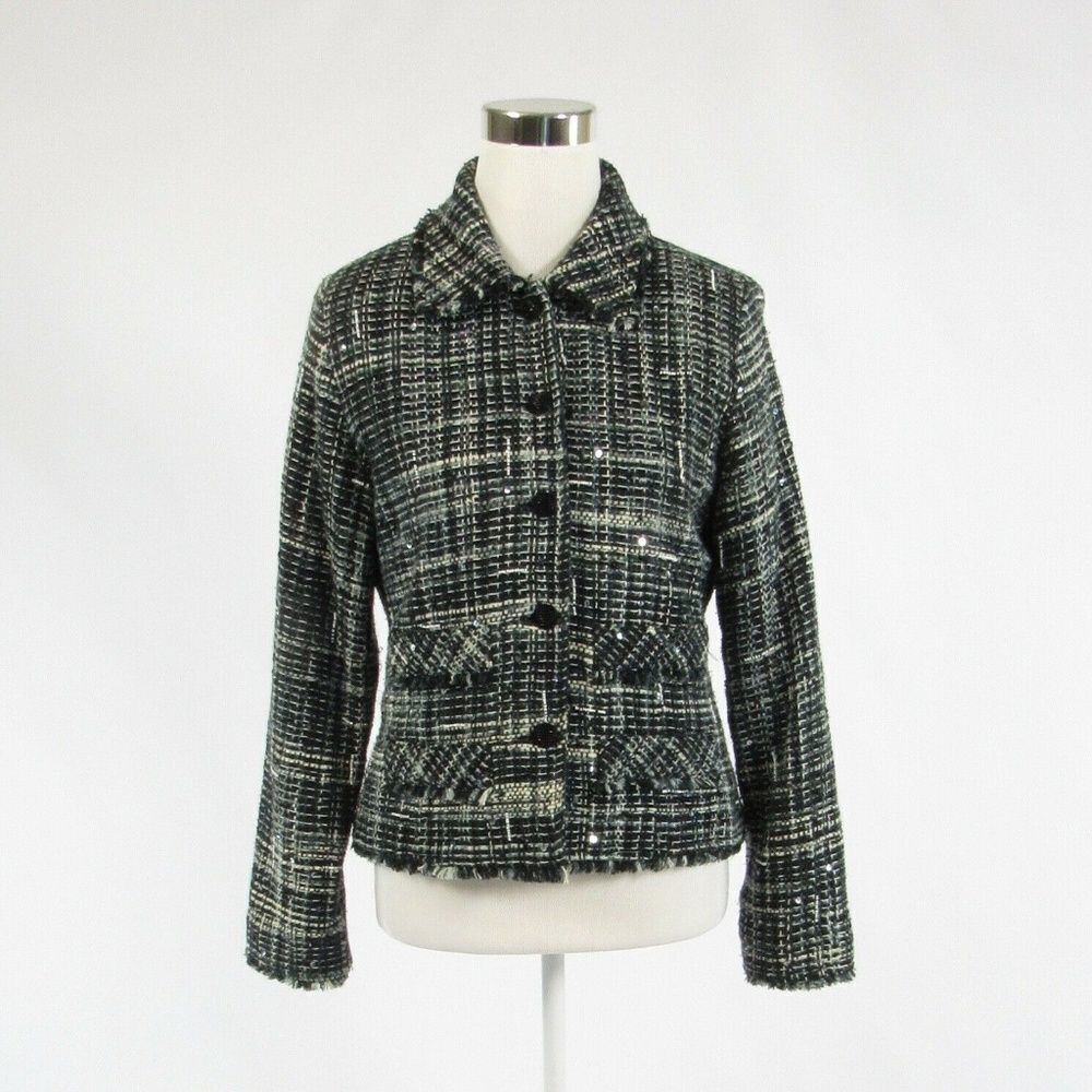 Black white plaid tweed ANAGE long sleeve jacket S